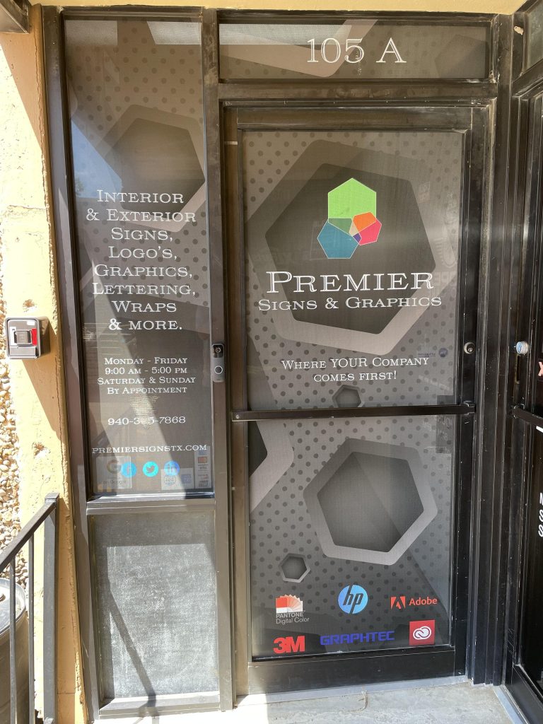 Window vinyl signs of Premier Signs & Graphics in Dallas, TX